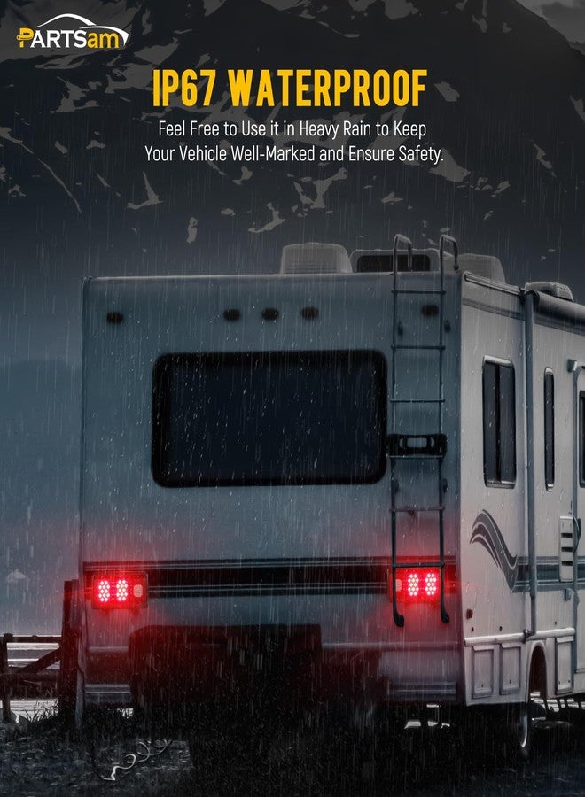 Partsam 2Pcs LED Triple Tail Lights 45 LEDs, Rectangle Vertical or Horizontal Mount LED Trailer Camper RV Tail Lights Stop Turn Tail Backup Reverse Lights Taillights w/Black Base - Red/Clear Lens - Image 5